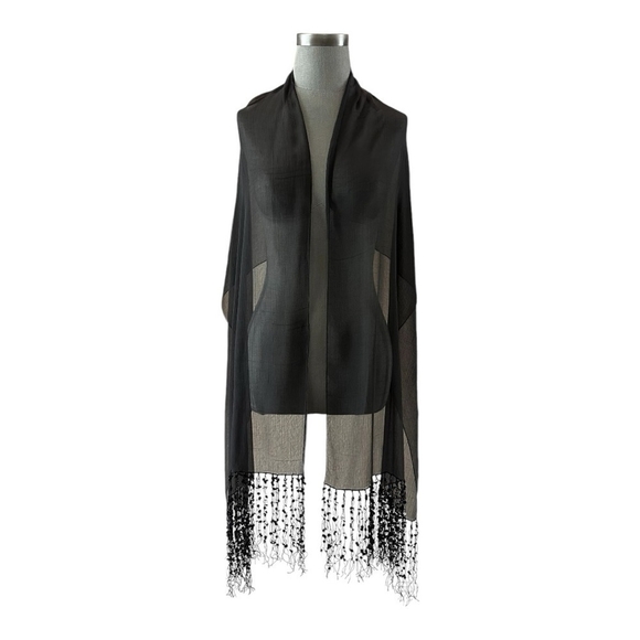 Scarf With Sequin Fringe KENNETH COLE Reaction Black Sheer Scarf Shawl Wrap - Picture 1 of 6